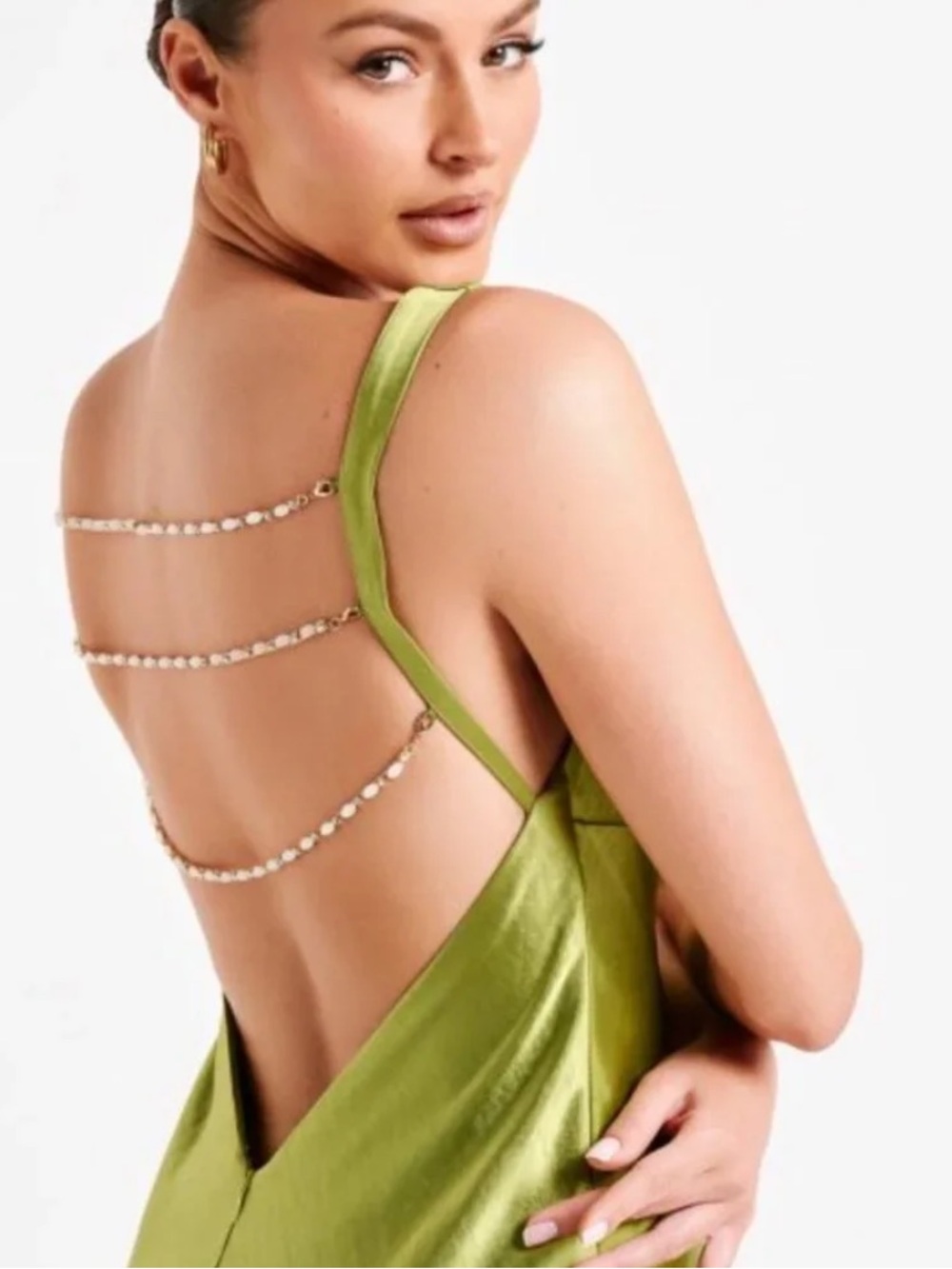 Meshki Carmelita Open Back Pearl Maxi Dress Parakeet
